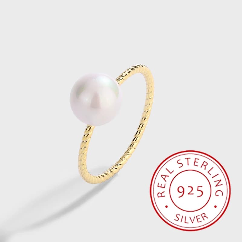 Anello francese alla moda di lusso leggero autentico in argento S925 in oro 14 carati con piccola lampadina e filo di perle