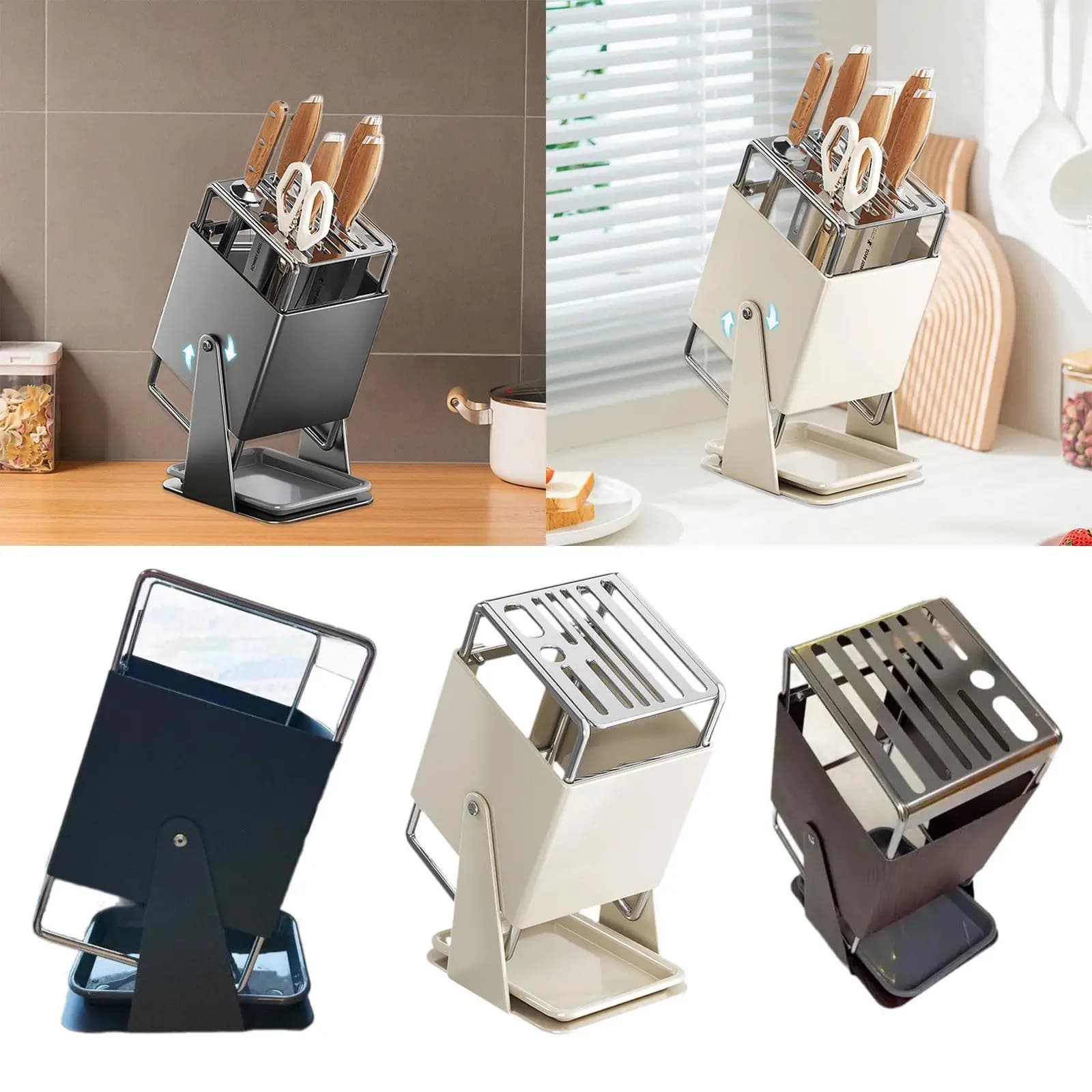 Modern Kitchen Knives Block Multifunctional Rustproof Knife Organizer with Rotating Base for Utensil and Knife Storage