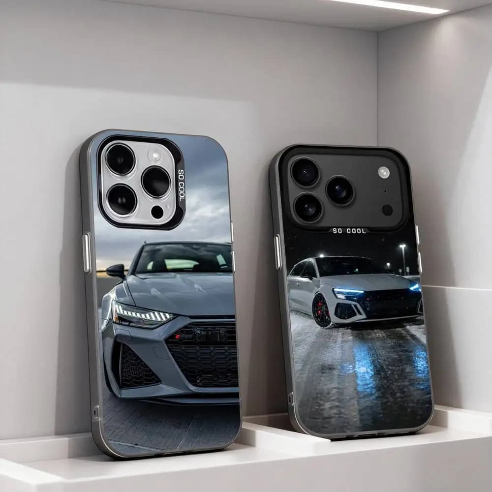 Custodia per telefono Sports R-RS6 Super Car per iPhone 11, 12, 13, 14, 15, 16, 17, Pro, Max, Plus, E, Air, Mini IMD Nero Opaco