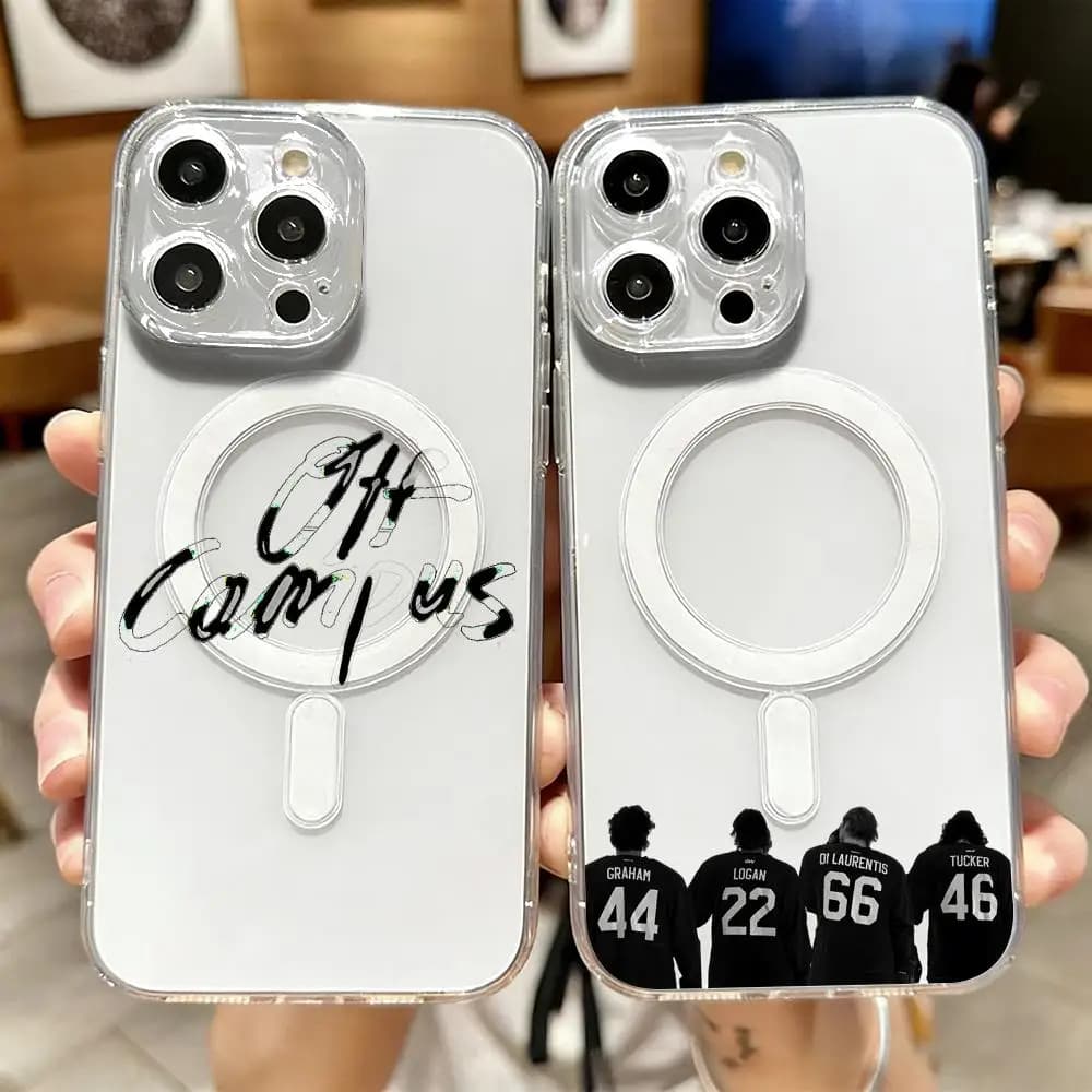 TV O-Off Campus Phone Case Magnetic Crystal Clear Case for iPhone 17-12 Pro Max Plus Slim Transparent Cover Charging