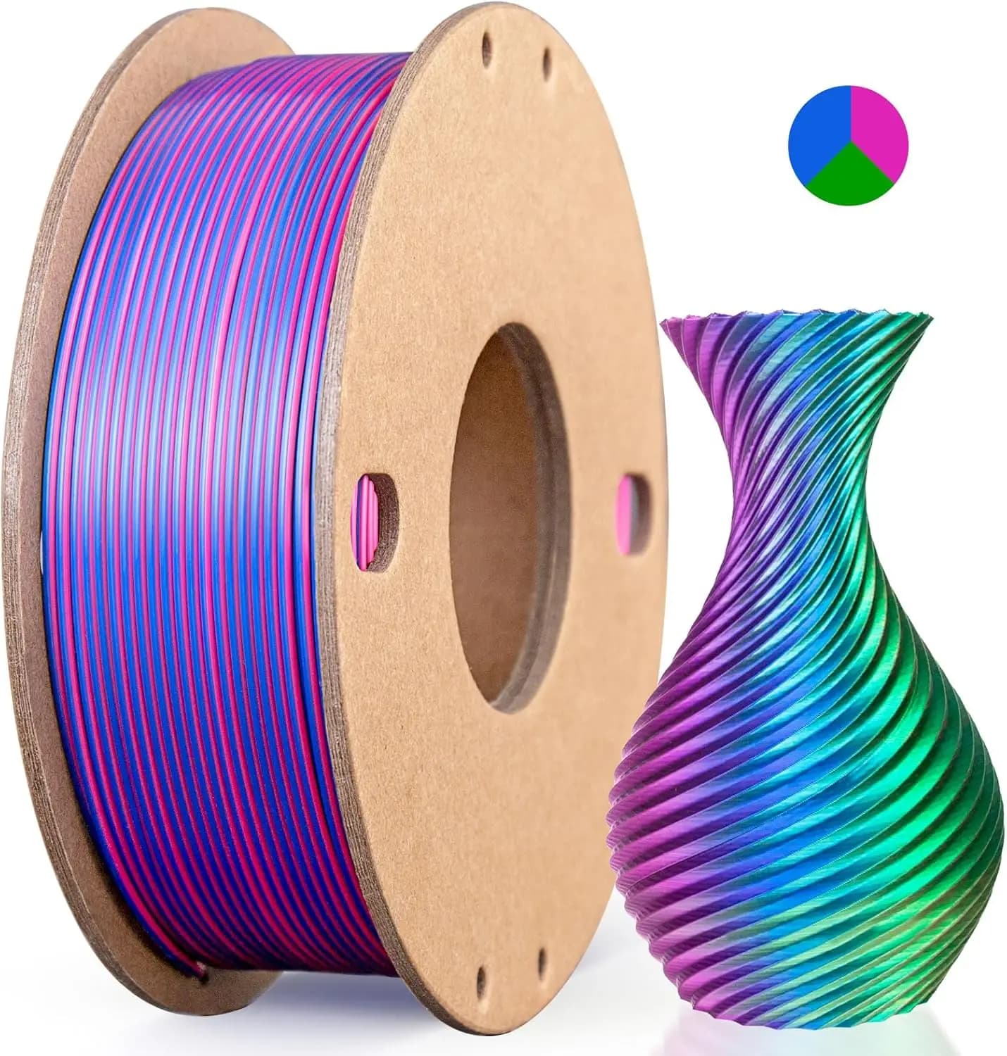 Filament PLA Silk 3 Colors for 3D Printer, 250g, 1.75mm, 3-in-1, PLA Silk, Compatible with most FDM Printers