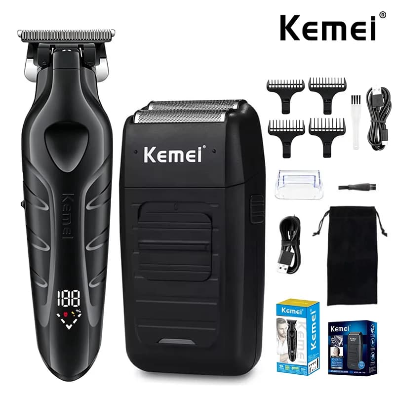 Tagliacapelli Kemei KM-2269 KM-1102, Ricaricabile USB, Trimmer per Barba Senza Fili, Potente Kit Elettrico per Uomo