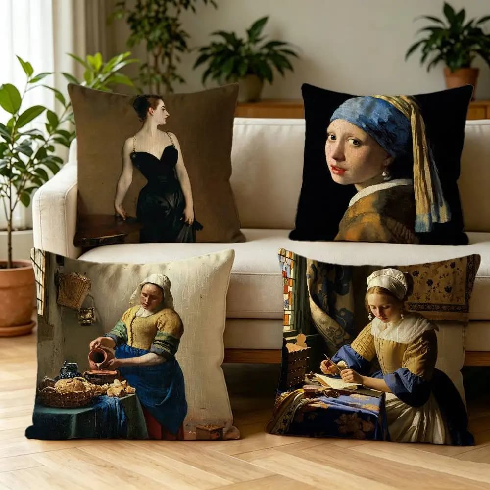 Johannes Vermeer Art Double-sided print Pillow Case for Sofa Living Room Home office Decor Protective Cover
