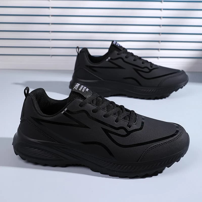 Scarpe da corsa da uomo Scarpe sportive stringate per il tempo libero all'aperto di grandi dimensioni con superficie in pelle traspirante antiscivolo resistenti all'usura
