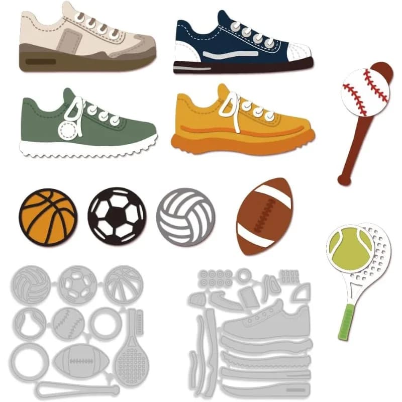 2 pezzi Sneakers sport Ball Die Cuts per la produzione di carte basket Football pallavolo Tennis Baseball Metal Cutting Dies Carbon