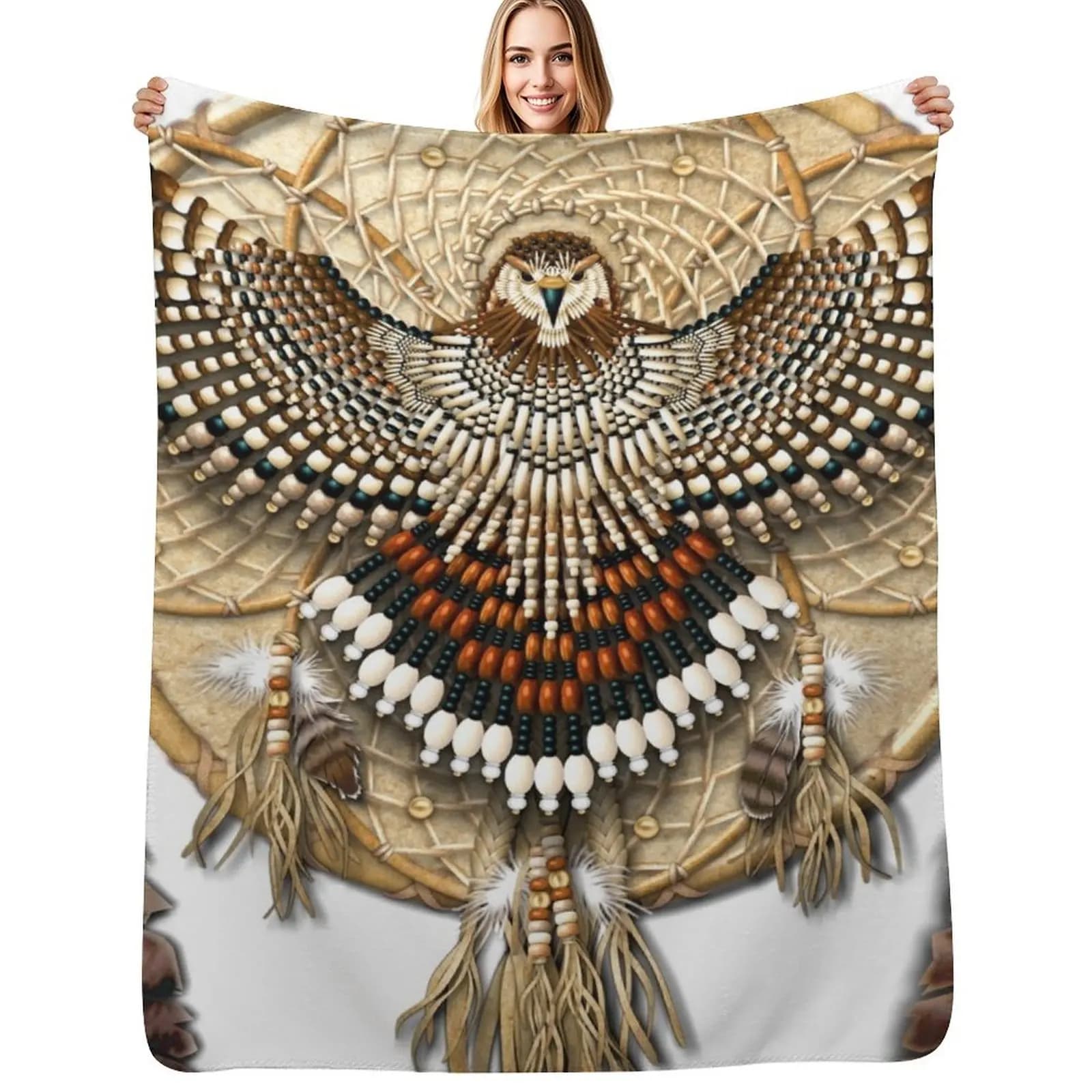 Red-Tail Hawk Dreamcatcher Mandala Throw Blanket Cozy Light Blanket for Travel Camping Picnic