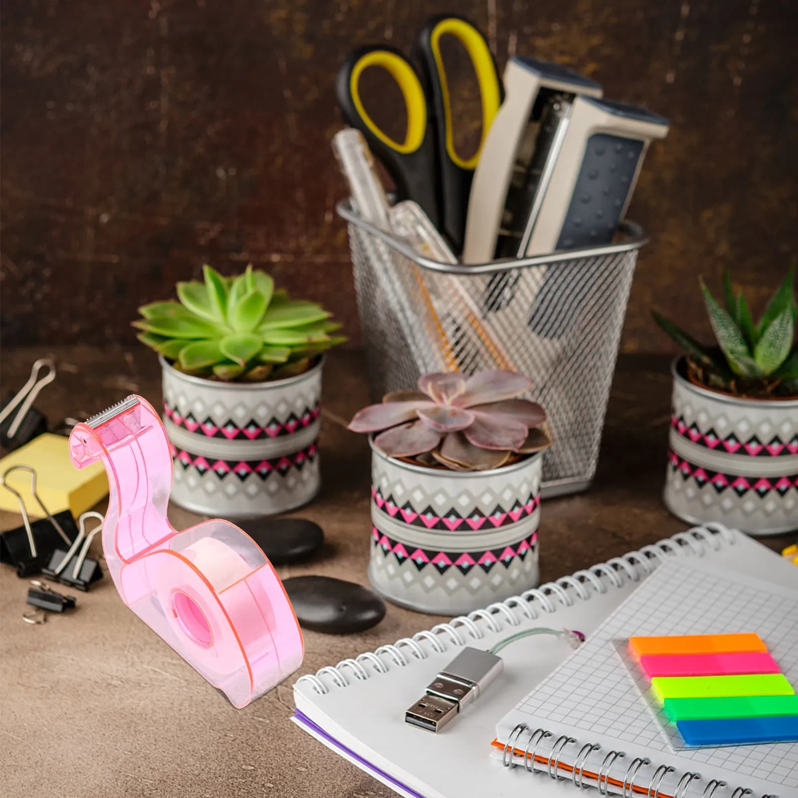 Set Dispenser per Nastro Adesivo in Plastica Robusta, Porta Nastro da Scrivania per Ufficio, Scuola e Progetti Artistici, Dispenser Portatile per Etichette