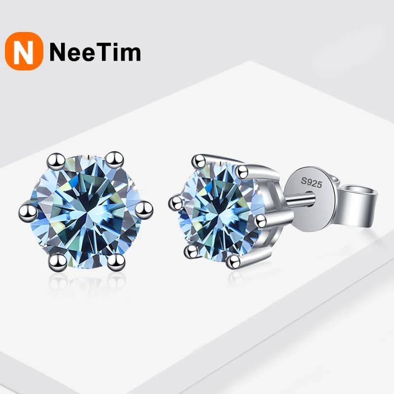 NeeTim 0.5ct 1ct 2ct Moissanite Orecchini con perno per le donne Argento sterling 925 Verde Rosa Nero Blu Grigio Orecchini a bottone scintillanti