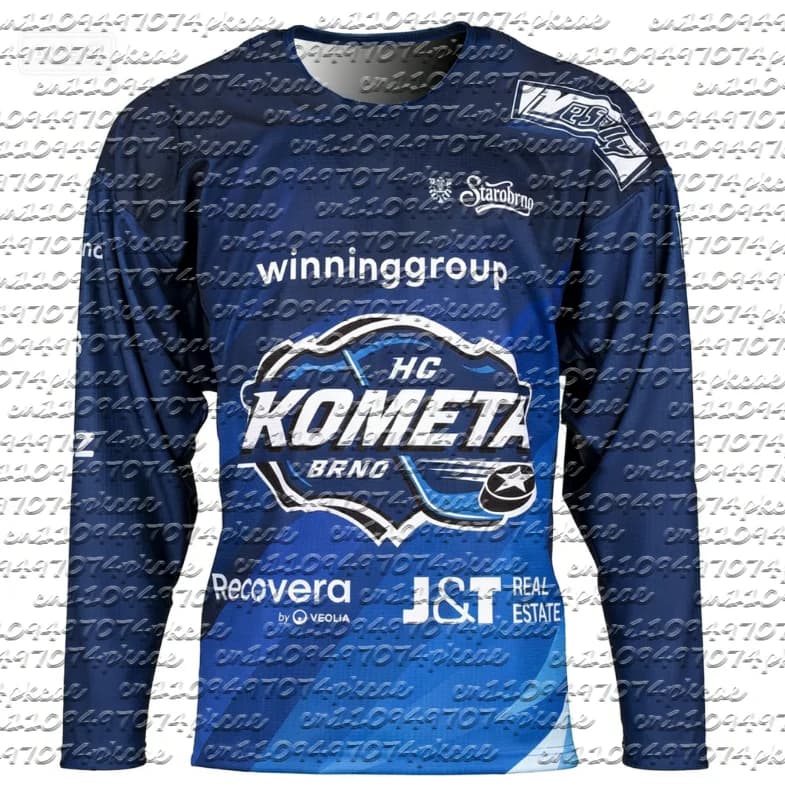 Maglia da Hockey HC Kometa Brno 2026 Stile Ceco, Nuova T-shirt ELH con Stampa 3D, Manica Lunga, per Tifosi Uomo, Top per Famiglia Coordinato
