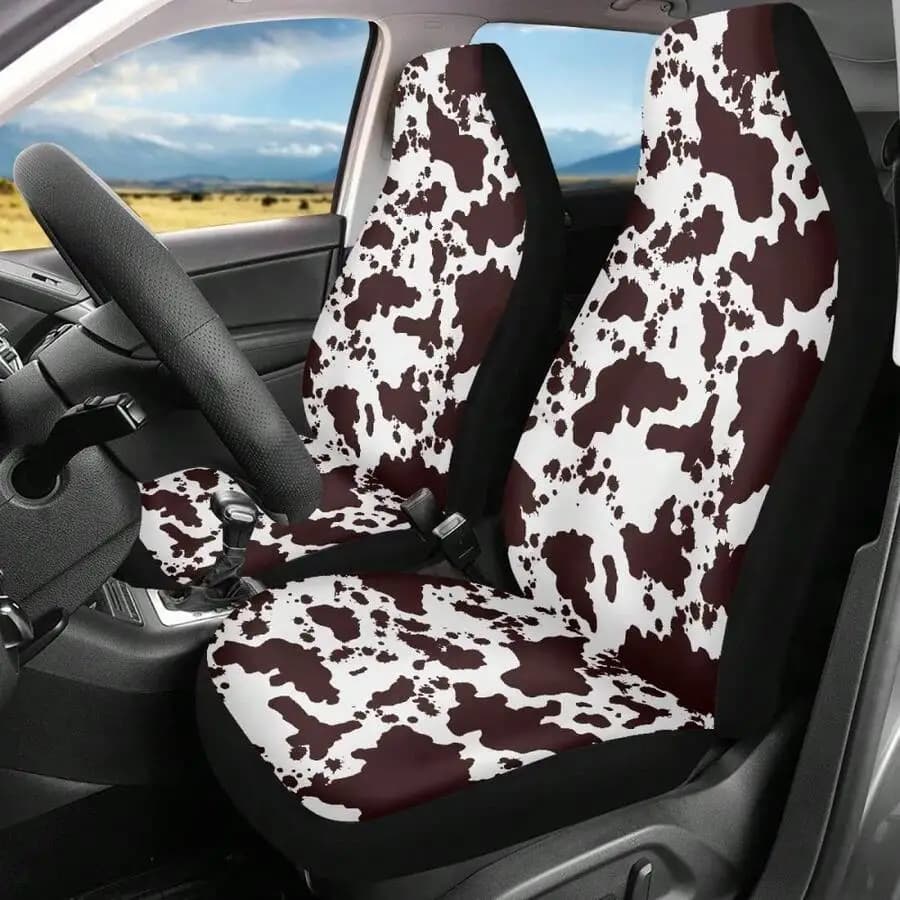 Brown Cow Print Car Seat Covers Durable Front Seat Protector Universal Fit For Cars SUV Sedan Truck Van