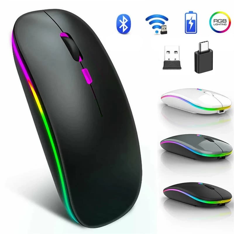 Mouse wireless Mouse ricaricabili RGB compatibili con Bluetooth Mouse silenziosi per computer wireless Mouse da gioco ergonomico retroilluminato a LED