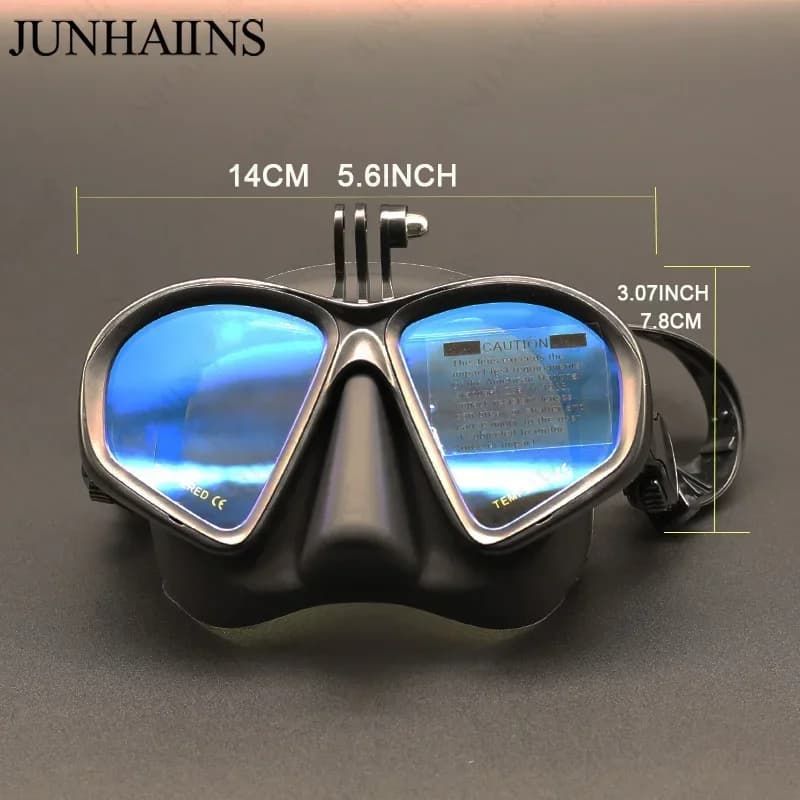 Maschera subacquea a basso volume con attacco Gopro bagnato Maschera freedive in vetro temperato Maschera subacquea tipo J Set da snorkeling con supporto per fotocamera Nero