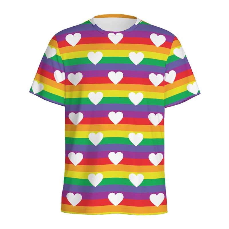 Moda Arcobaleno Magliette grafiche Vestiti per ragazze Girocollo T-shirt per bambini Top Love Heart Pattern Tees Abbigliamento per bambini coreani
