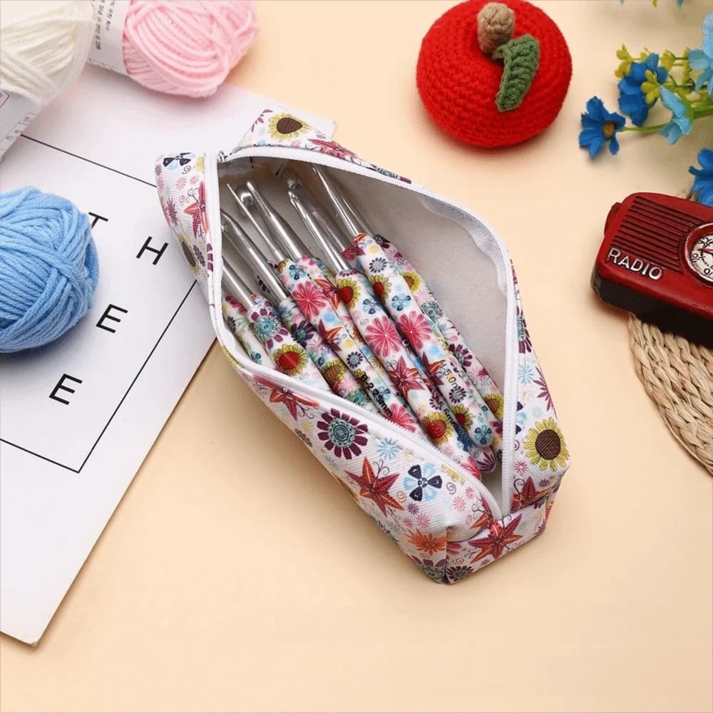 Sewing 2.75-6.5MM Crochet Hook Sunflower Printed Handle Fine Hook Head Knitting Needles Doll Weaving Hooks For Doll Weaving