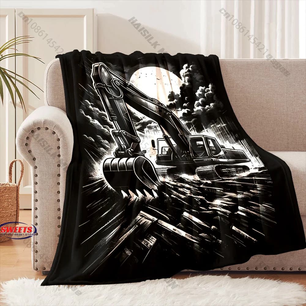 Coperta con motivo "Excavator Night Scene", disponibile in diverse misure, coperta decorativa per divano, camera da letto e soggiorno, per bambini e adulti, regalo raffinato