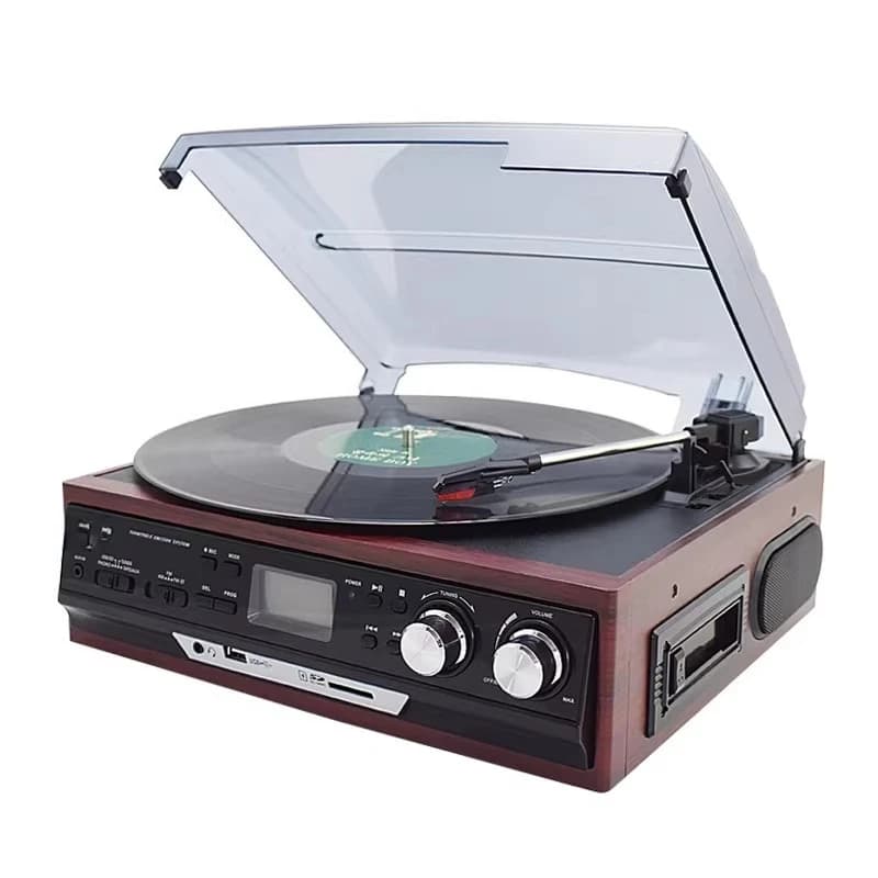 Giradischi Fonografo in Stile Europeo Antico con Radio, USB, Lettore di Cassette e Bluetooth per Soggiorno