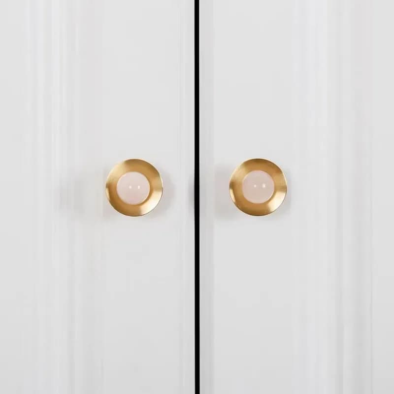 Maniglia per armadio da cucina in pietra naturale + ottone massiccio Maniglia per mobili Manopole in cristallo rosa Maniglia per armadio hardware
