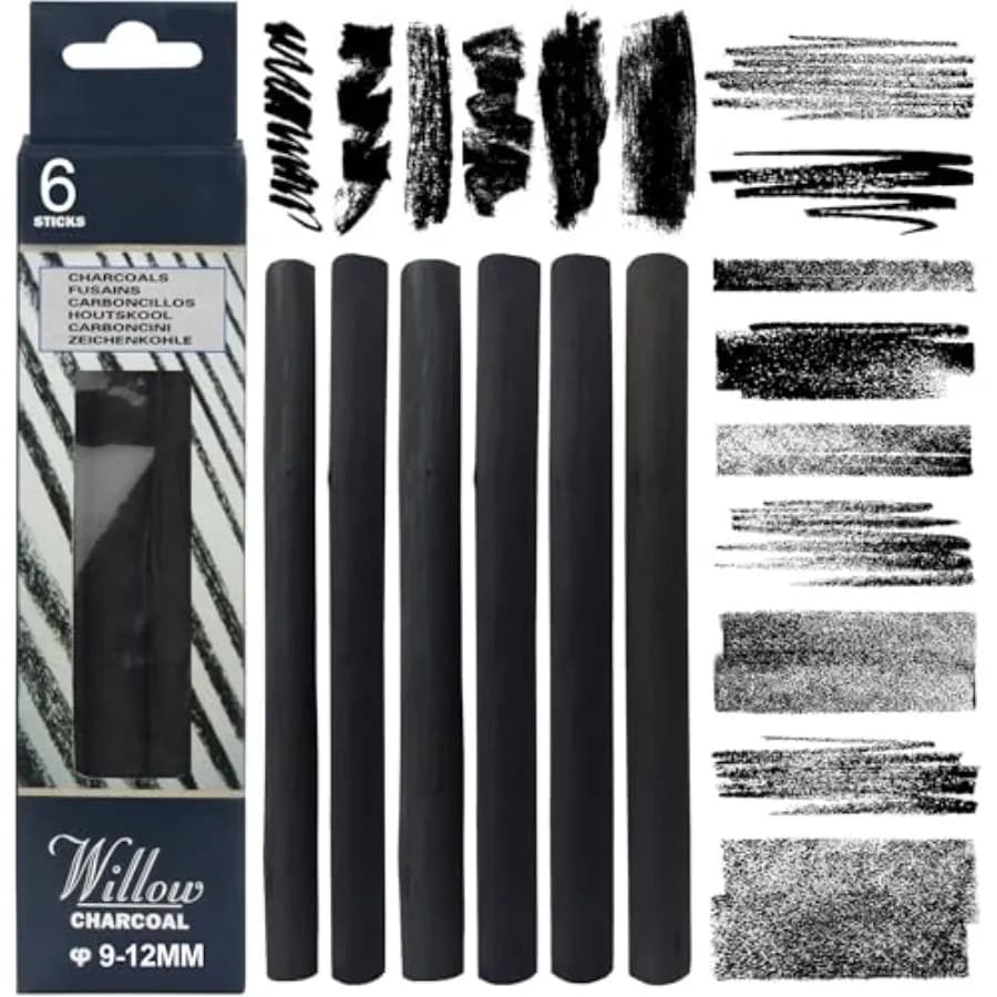 Willow Charcoal Sticks, Jumbo Willow Charcoal Pencils for Artists, Beginners, Students, Natural Charcoal Stick for Sketching, D