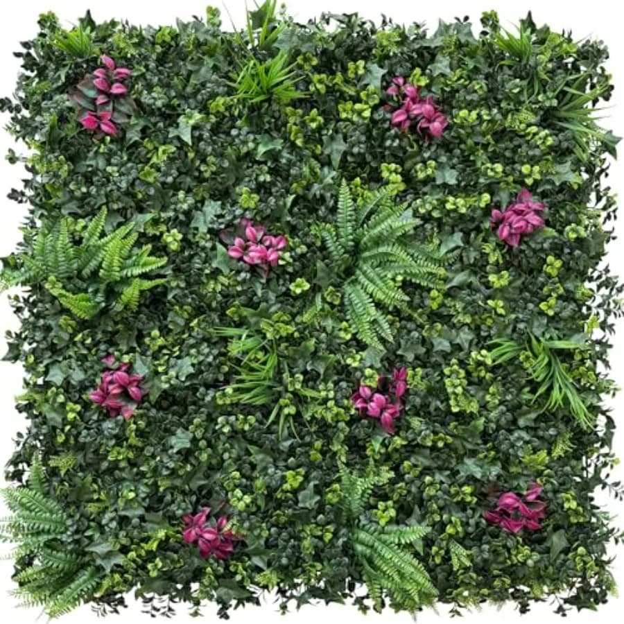 Artificial Siepe Panels, Green Wall 12 Pieces 20'''x20''', Anti-UV Screen for Privacy, Decorative Fence with Fin Plants for Exterior
