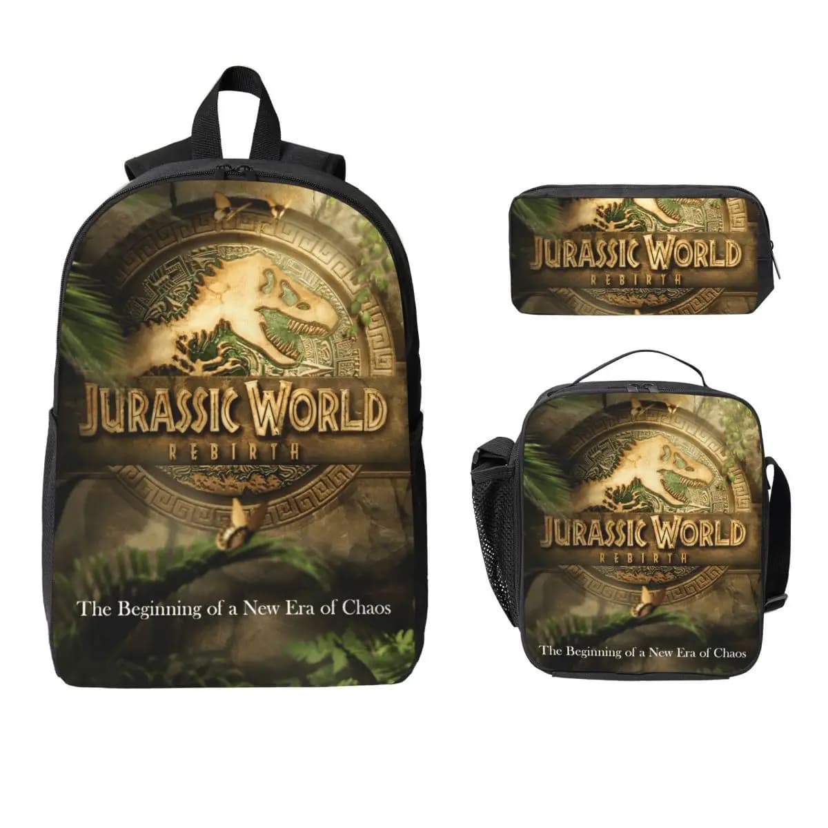 Set di zaini Jurassic World da 3 pezzi per ragazze, ragazzi, borse per penne, set di borse per libri con scatola per il pranzo, per studenti delle scuole