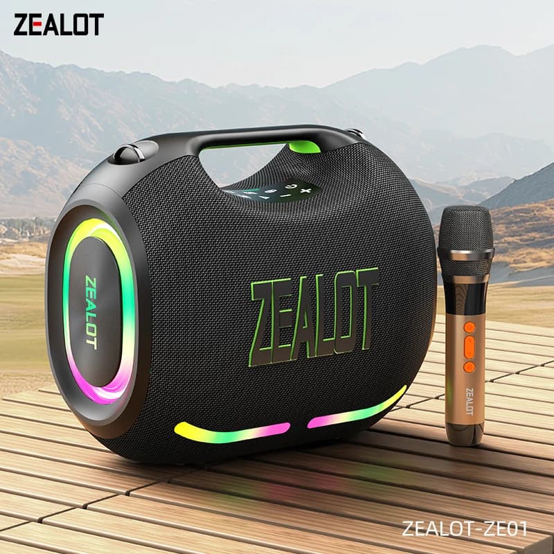 zealot-ZE01M Altoparlante Bluetooth Portatile per Karaoke, Altoparlante Wireless con 1-2 Microfoni, Macchina per Karaoke Domestico