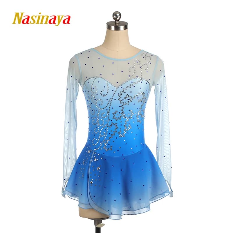 Abito da pattinaggio artistico Nasinaya Personalizzazione Concorso Prestazioni per donne e bambini Diamante d'acqua Girocollo Manica lunga