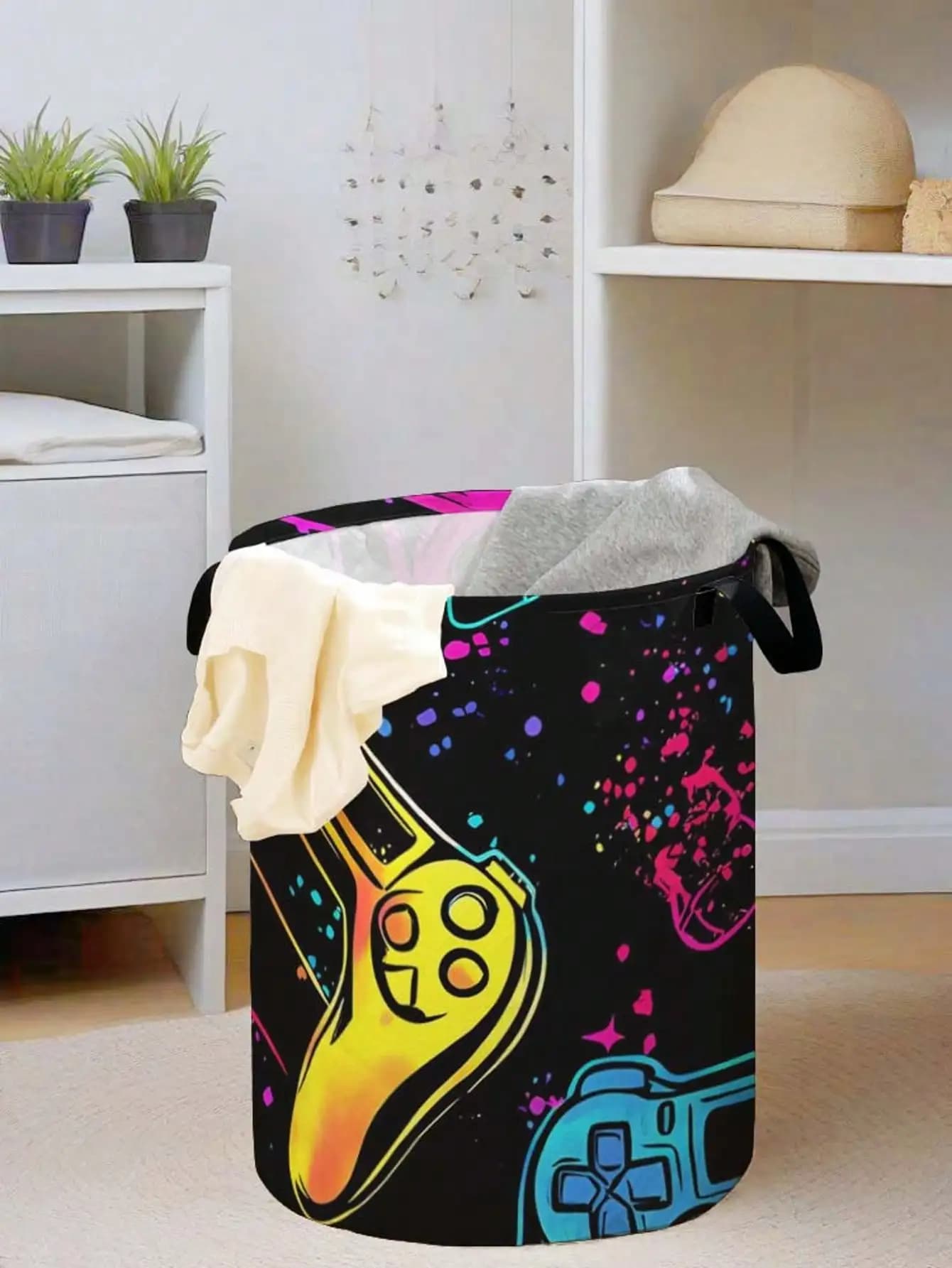 Game machine, laundry basket, foldable large capacity canvas storage bucket, children's toys, clothing storage, home bathroom