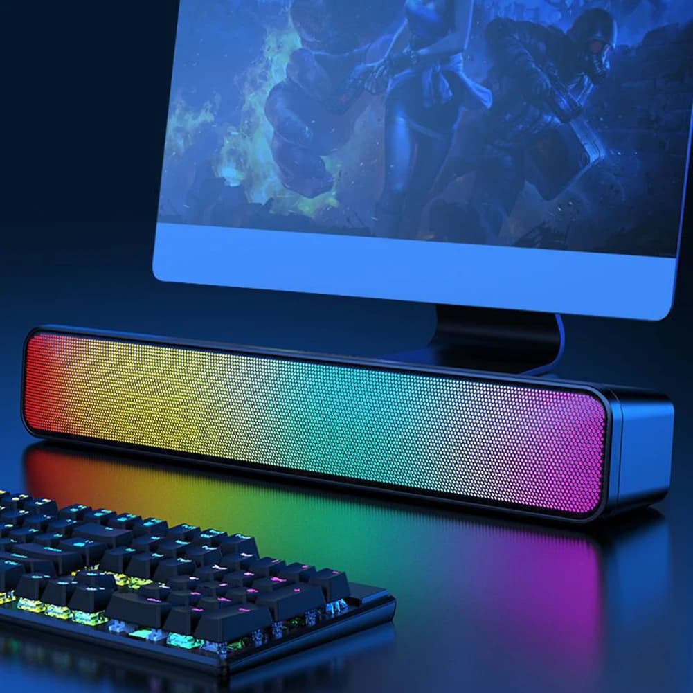 Altoparlante RGB wireless compatibile con Bluetooth, soundbar stereo 3D, lettore musicale alimentato tramite USB con subwoofer ad alto volume per PC e laptop