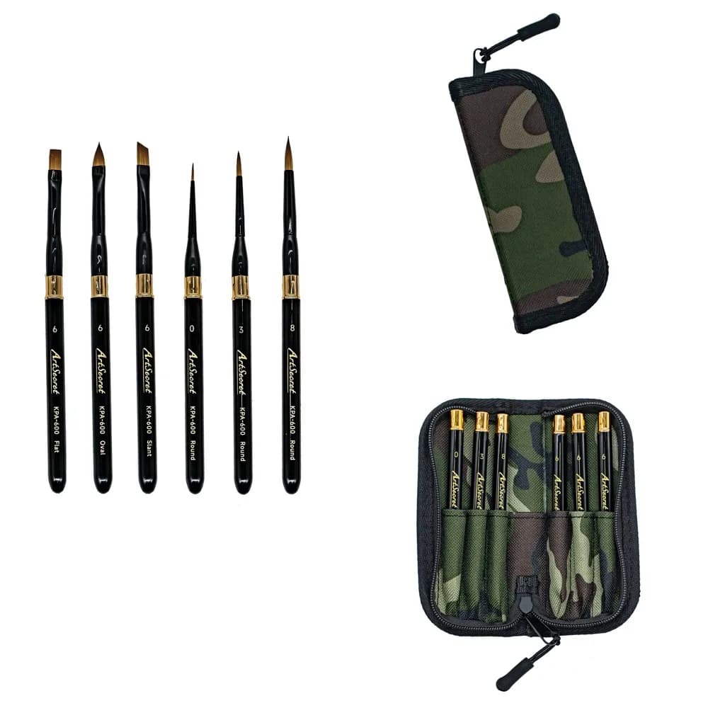 Artsecret 6pcs/Set Short Handle DivIsible Paint Brushes With Mini Camouflage Bag for Watercolor Ink Gouache Oil Detail Painting