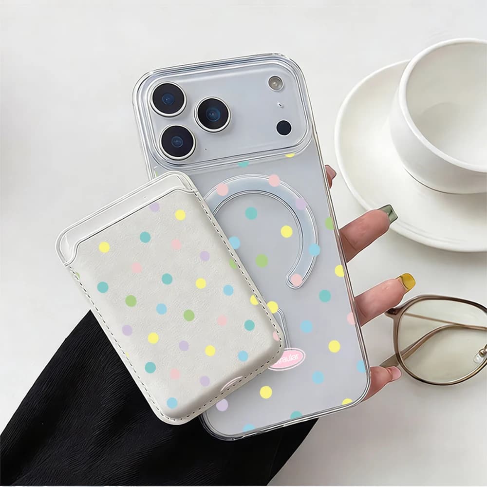 Colorful Polka Dot For Magsafe wallet Magnetic Card holder Phone Case For iPhone 17 16 13 15 12 14 Pro Max Plus 17 Air 16E Cover