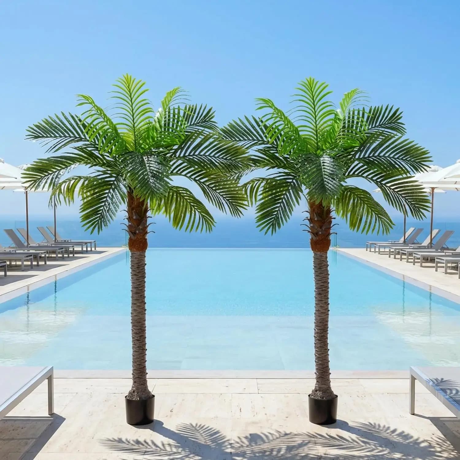Set of 2 6FT UV Resistant Artificial Coconut Palm Trees with Cement Pots, Realistic Faux Sago Tropical Potted Plants, Ready-To-Use Large Fake Greenery Decor for Indoor Home Office, Outdoor Patio Poolside & Garden
