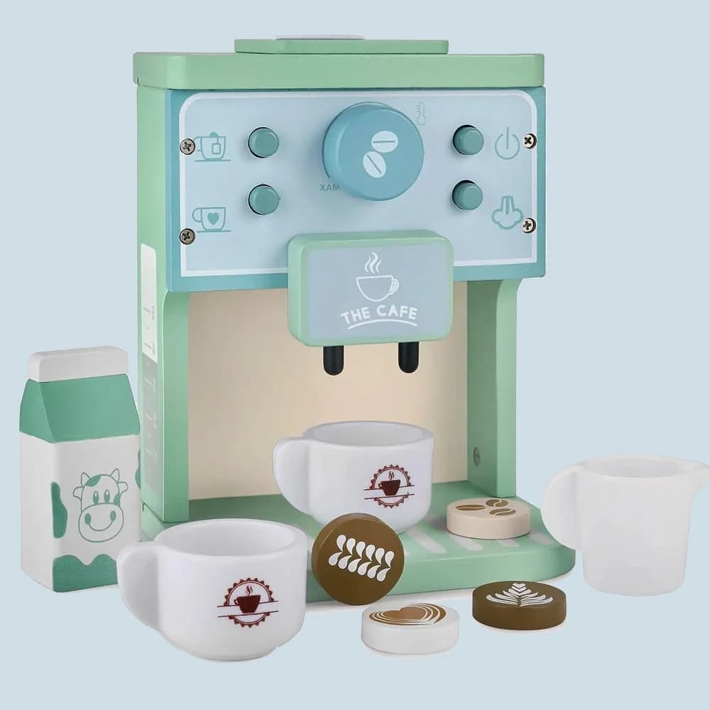 Macchina da caffè simulata e finta macchina per biscotti Set giocattoli in legno per giocare a casa cucina giocattoli divertenti giochi di ruolo per bambini