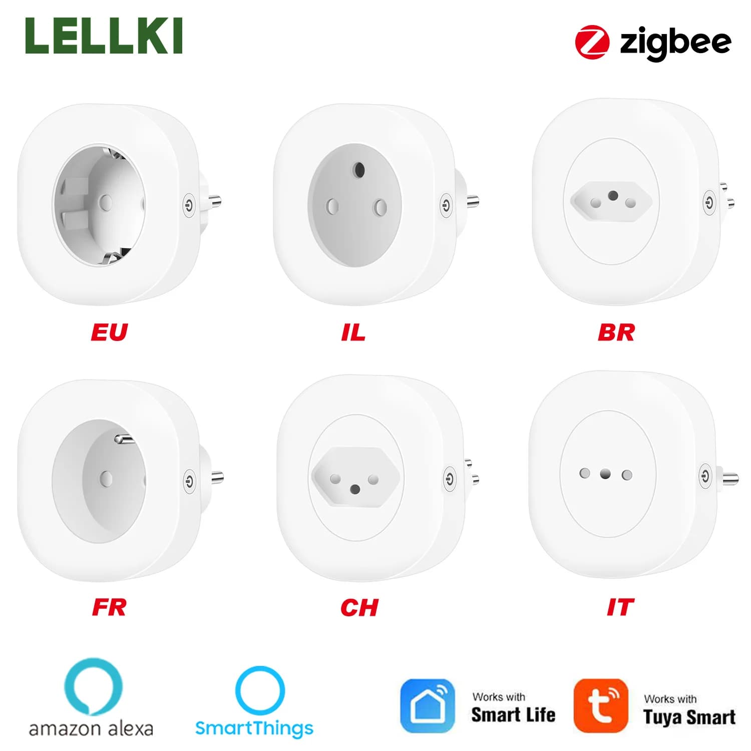 LELLKI Smart Grip Zigbee 10A EU Brazil France IT CH with Remote Control Compatible with Tuya Smart Life SmartThings Alexa