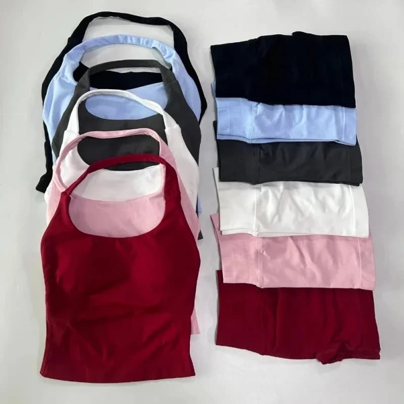 Set Sportivo da Donna Senza Logo, 2 Pezzi: Top Senza Schienale e Shorts a Vita Alta Senza Cuciture, Completo da Palestra, Abbigliamento Sportivo, Set da Allenamento, Yoga