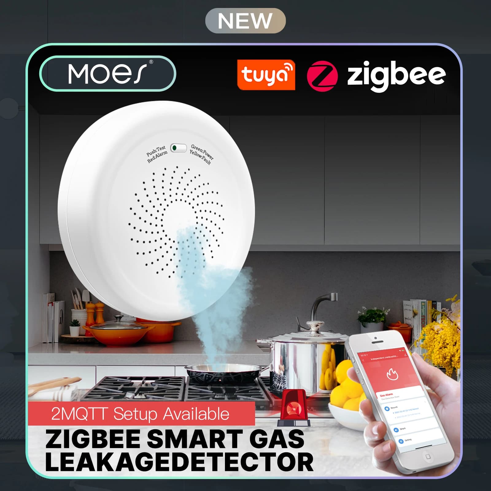 Rilevatore intelligente di perdite di gas, sensore di allarme ZigBee Tuya, allarme di perdite di gas combustibile per la sicurezza domestica, telecomando APP, Smart Life