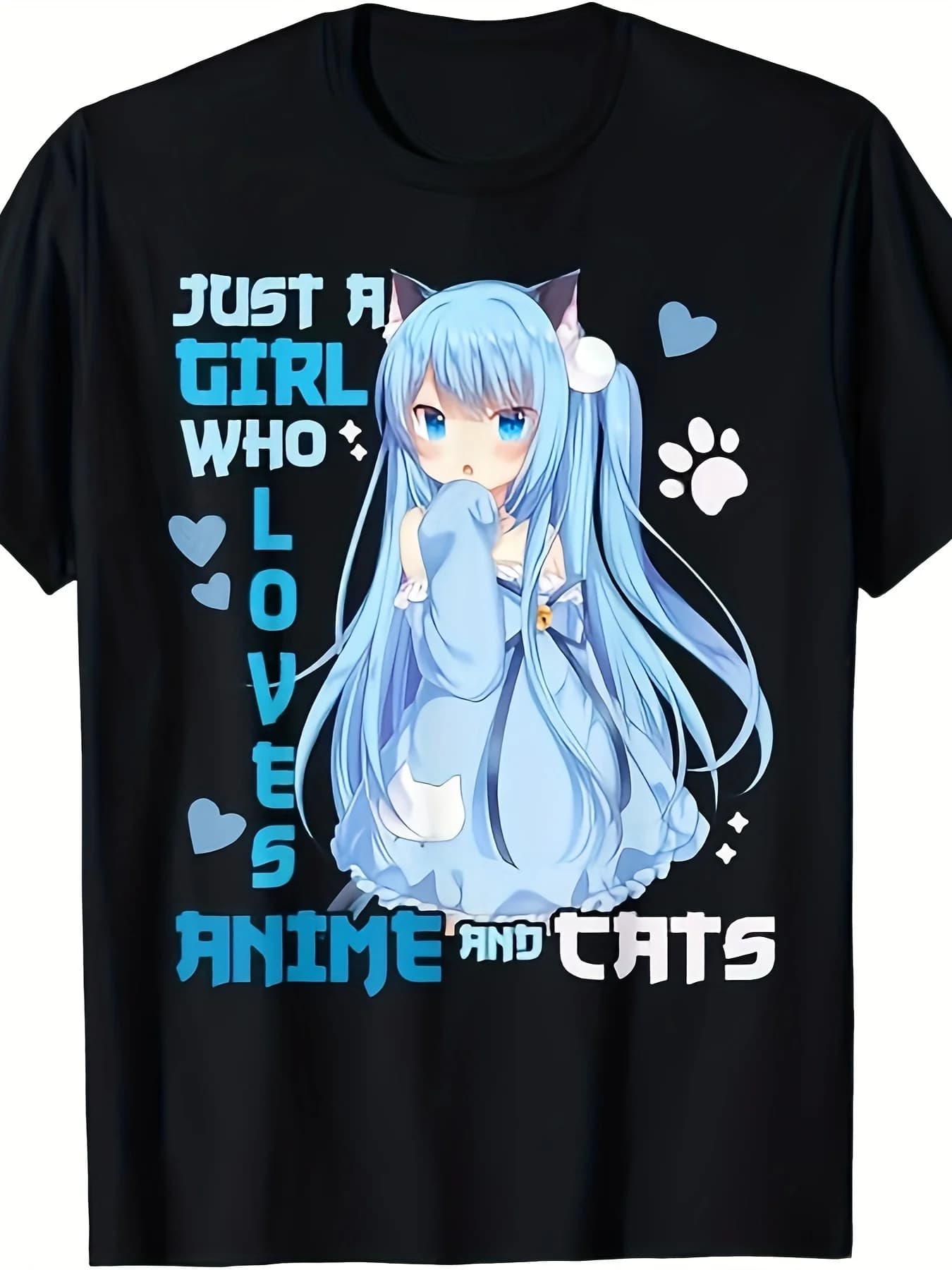 Solo una ragazza che ama anime e gatti T-shirt divertente per ragazza Kawaii Otaku