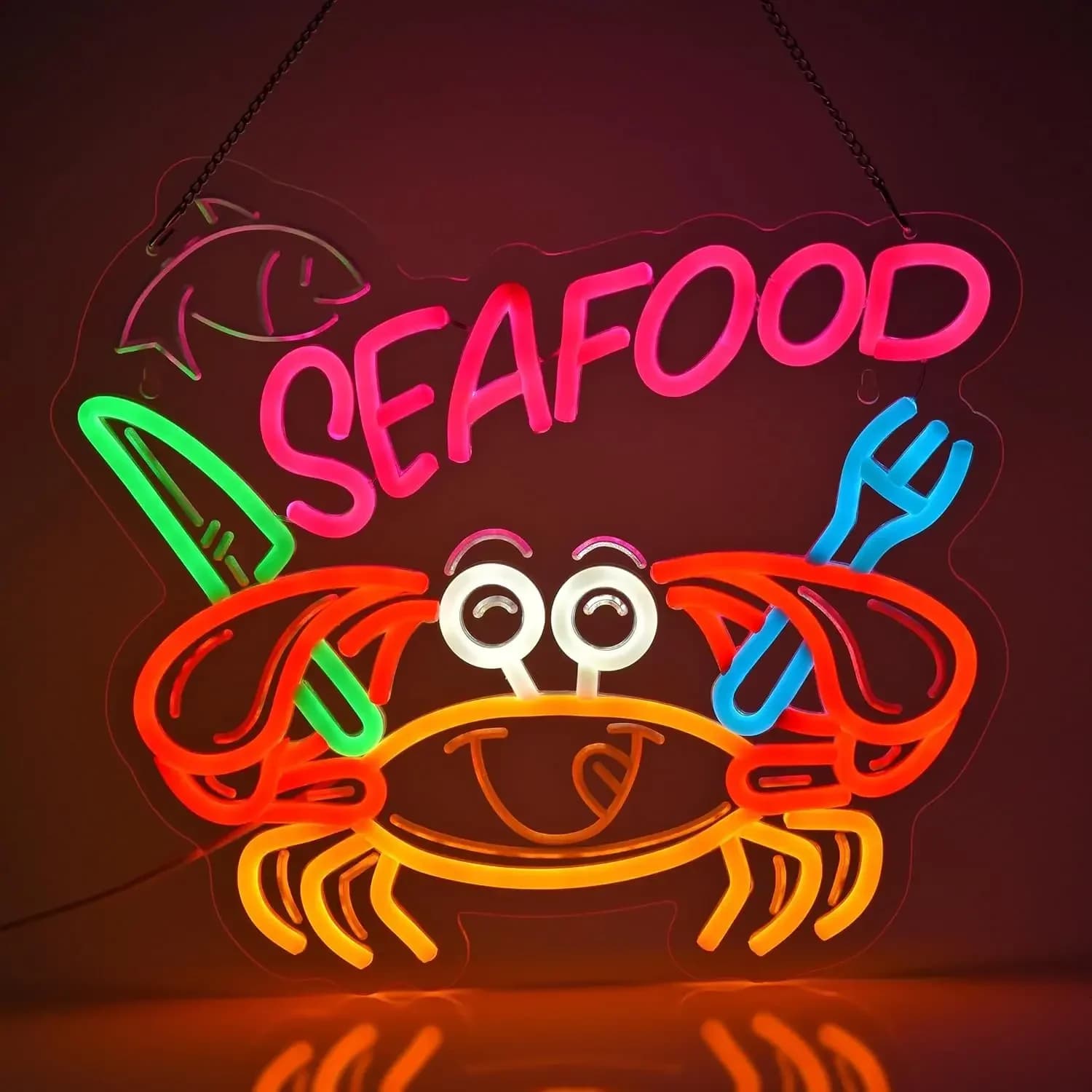 Insegna al Neon a LED Dimmerabile USB a Tema Frutti di Mare, Decorazione da Parete per Ristoranti di Pesce, Snack Bar, Zoo, Acquari, Regali