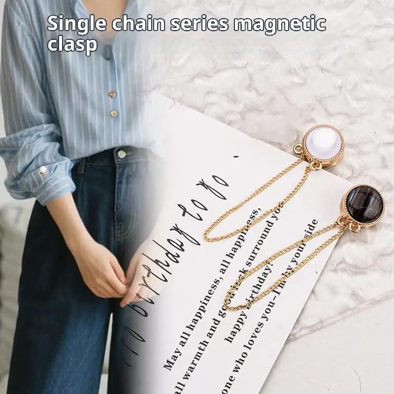 Magnetic Pearl Jean Buttons with Chain for Versatile Metal Clothing Accessories Multi-Function Detachable Clip