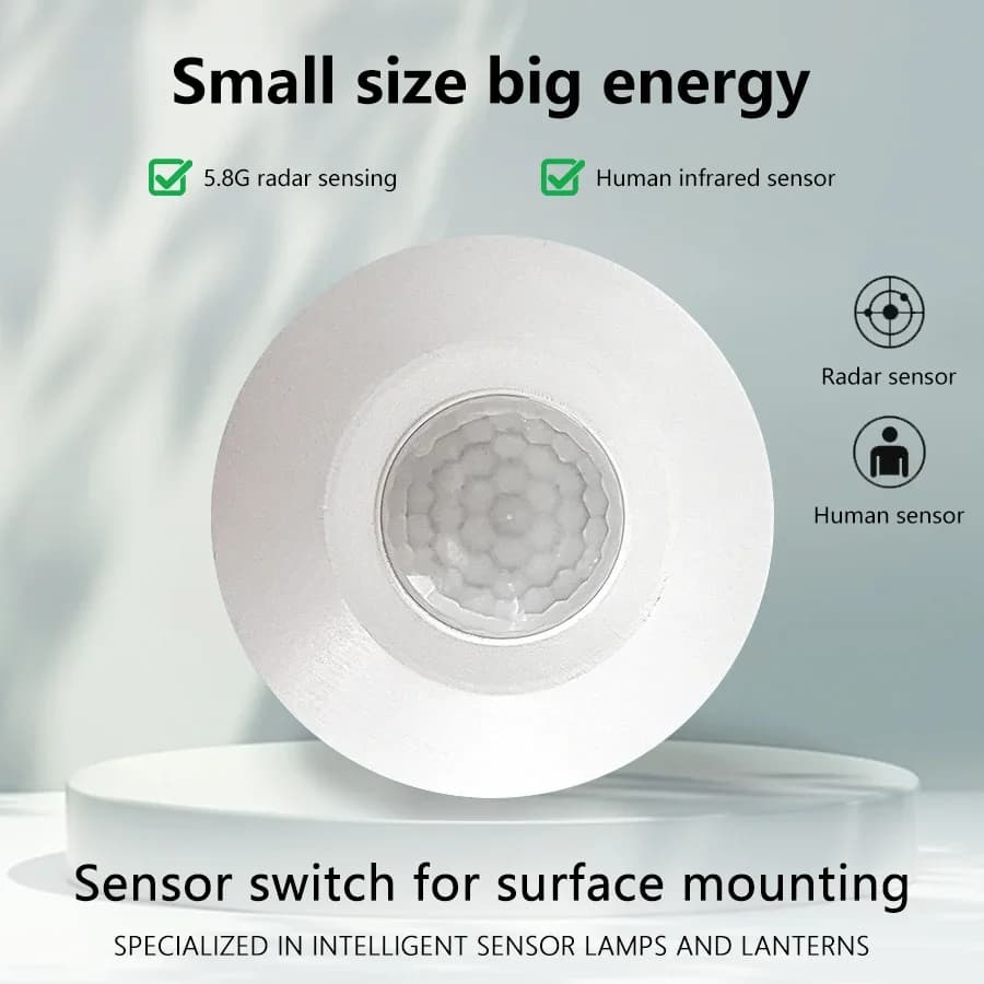 AC/DC24-265V PIR Sensore di movimento super sottile Interruttore della luce Rivelatore a infrarossi per il corpo umano Montaggio a soffitto Gamma di rilevamento di 360 gradi