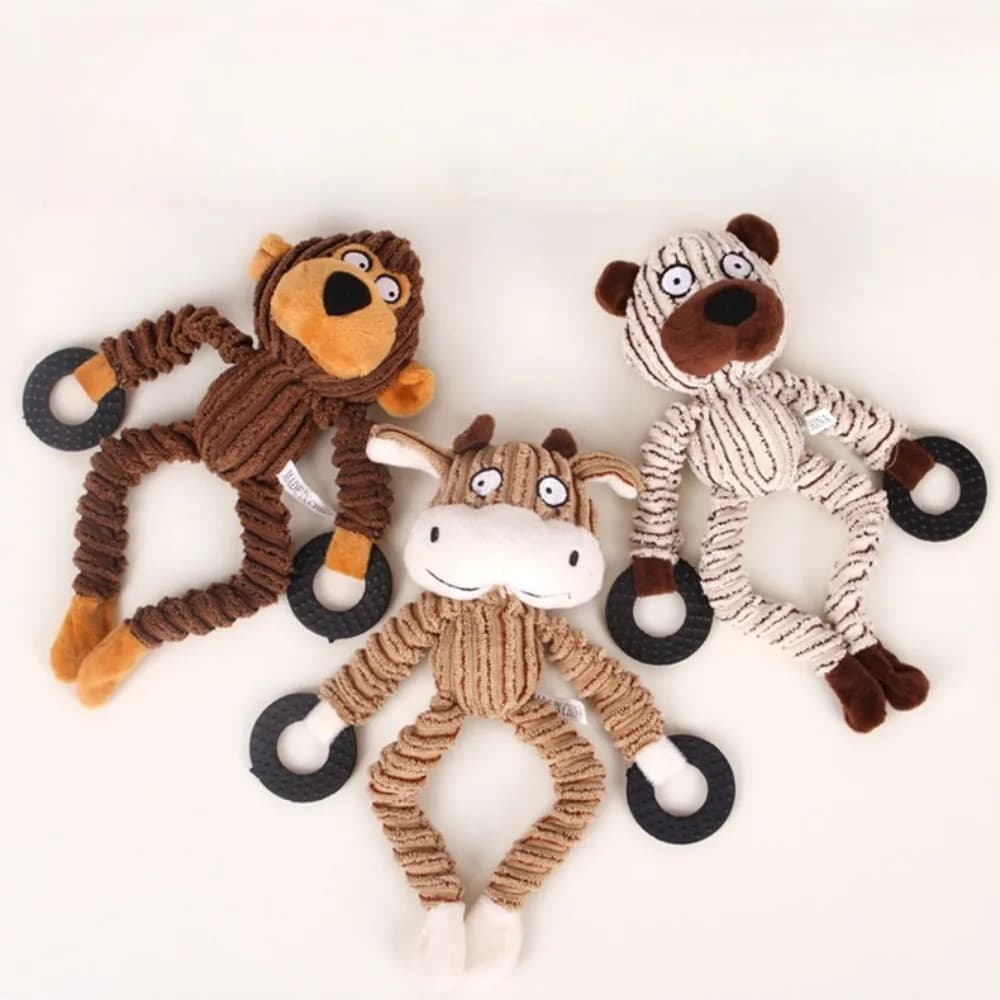 Squeaky Plush Durable Chew Dog Toy for Teeth Cleaning, Cute Monkey Cow Animal, Interactive Boredom Relief for Small/Medium Dogs