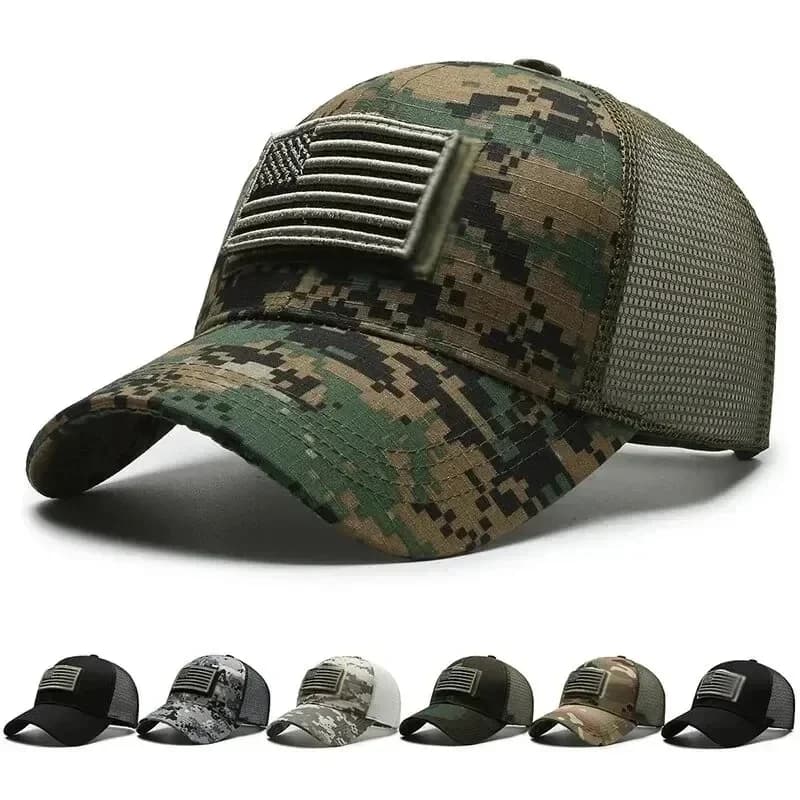 American Flag Camouflage Sticker Embroidered Baseball Cap Net Hat Men Outdoor Velcro Cap