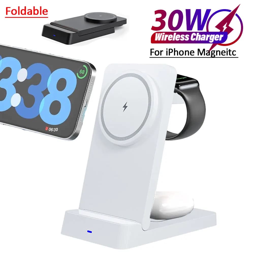 Stazione di ricarica rapida pieghevole per caricabatterie wireless magnetico 3 in 1 per Magsafe iPhone 16 15 14 13 12 Pro iWatch 1-9 Airpods Pro