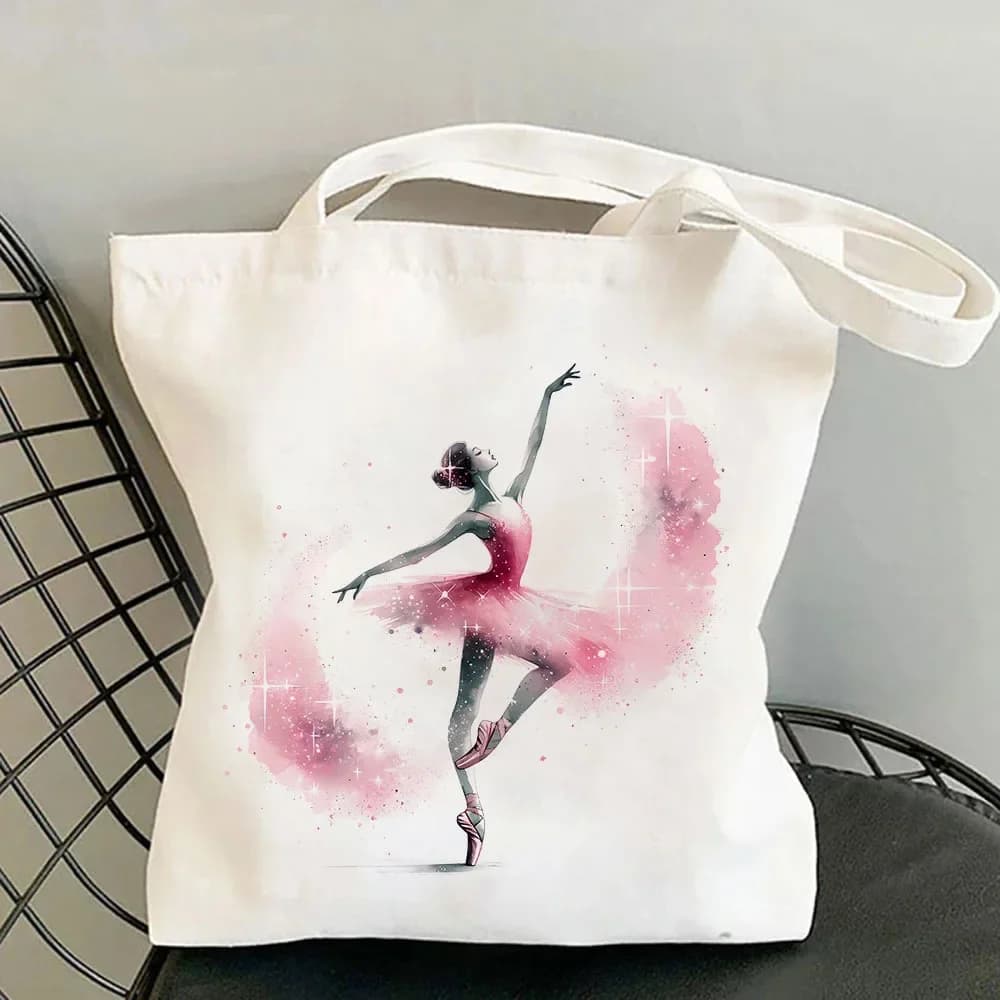 Borsa tote in tela con ballerina acquerello per donna Elegante borsa a tracolla Accessorio moda Stampa artistica ToteOpen Top Design