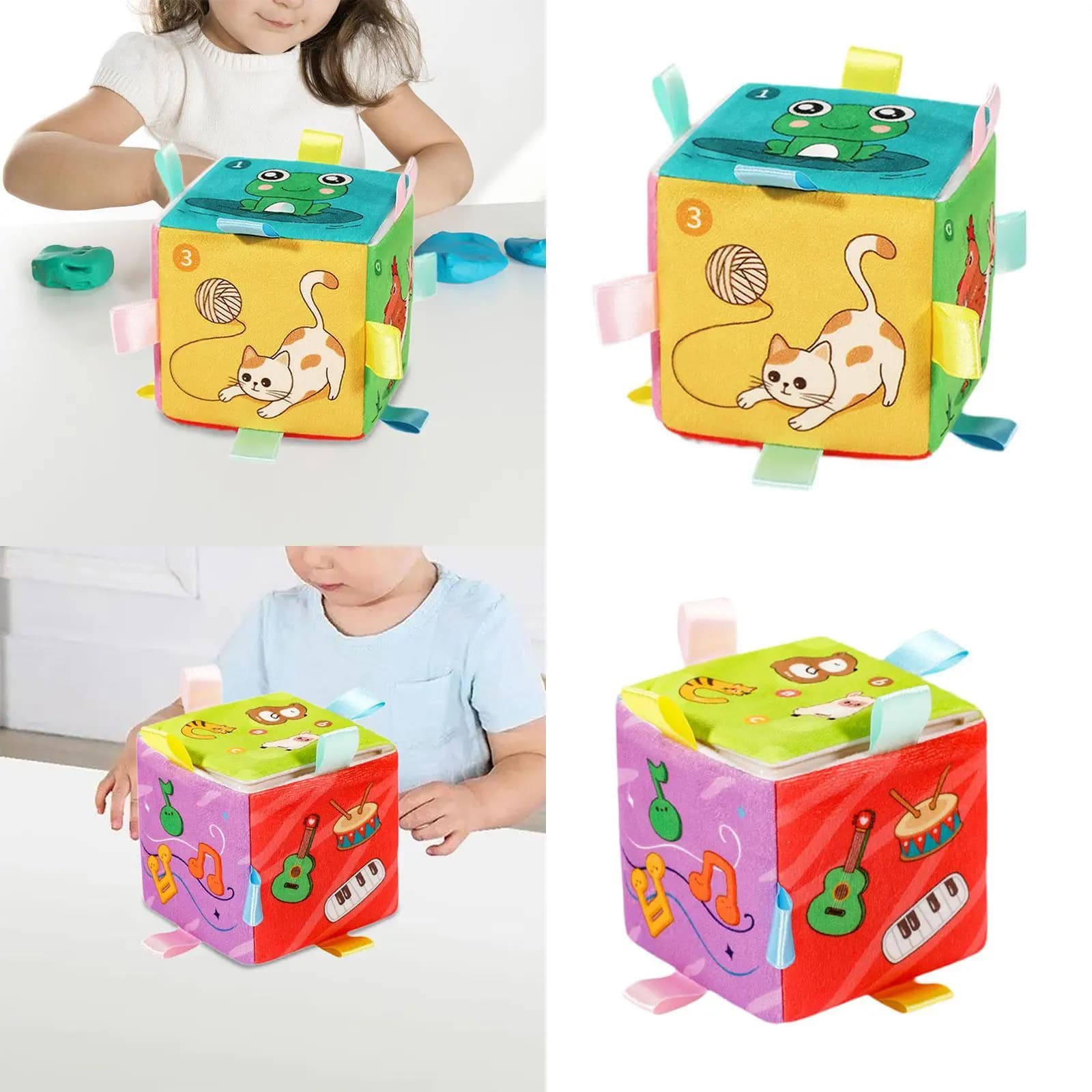 Giocattolo sensoriale con LED Giocattolo da viaggio per l'educazione precoce Neonato multiuso Montessori Cubo occupato Cubo di apprendimento dell'attività Cubo morbido occupato