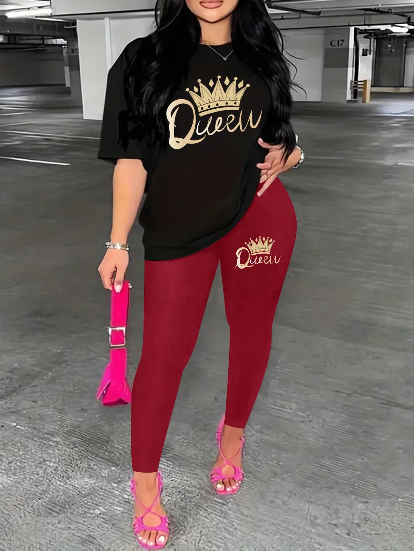 New Summer Women's Printed Comfortable Casual Set 2 Piece Sets Women Outfit Pants Set Queen Letter Printed Short Sleeve Top