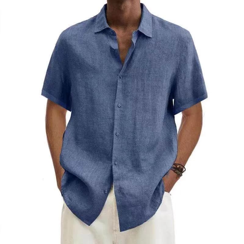 Trendy Cotton Linen Men's Shirt Short Sleeve Moisture Wicking Casual Fashionable Top for Daily Wear Summer Season