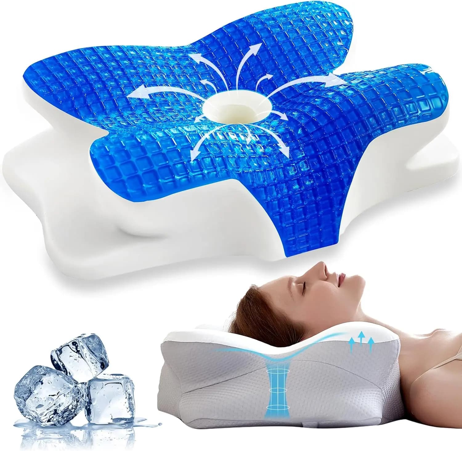 Cuscino in Memory Foam con Gel Rinfrescante per Supporto del Collo, Design Ergonomico Sagomato per Chi Dorme su Lato, Schiena e Pancia con Federa (Grigio)