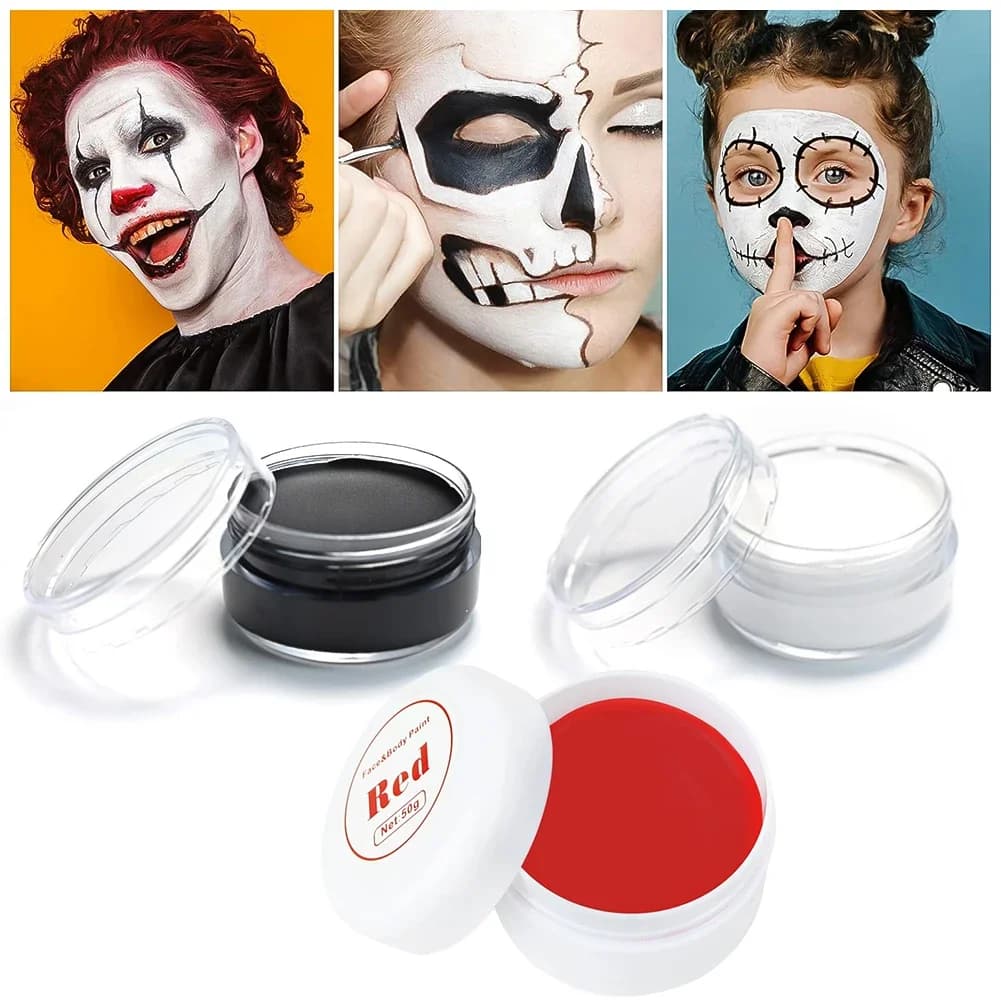 Kit professionale per il trucco di Halloween, vernice per il viso, bianco, nero, rosso, effetti speciali, forniture per feste cosplay di Natale