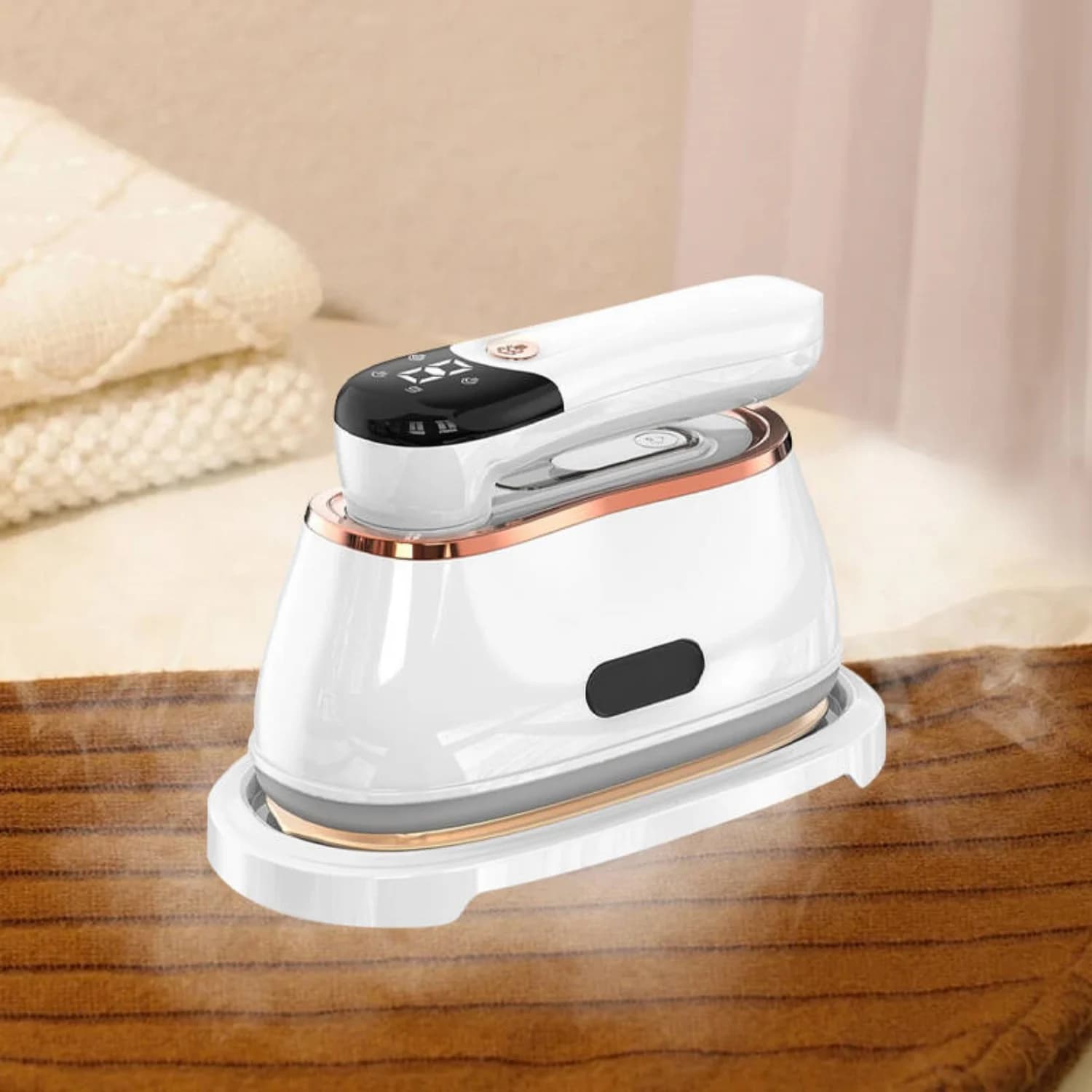 Mini macchina da stiro a vapore portatile con display digitale per lana, seta, cotone, lino e fibre sintetiche, rimozione delle rughe