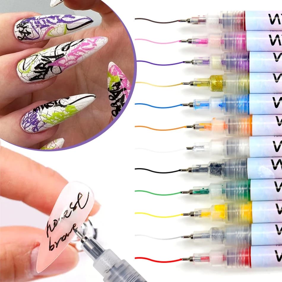 Set di 12 Pennarelli per Nail Art, Penne per Disegno e Pittura Acrilica, Strumenti per Manicure e Decorazione Unghie